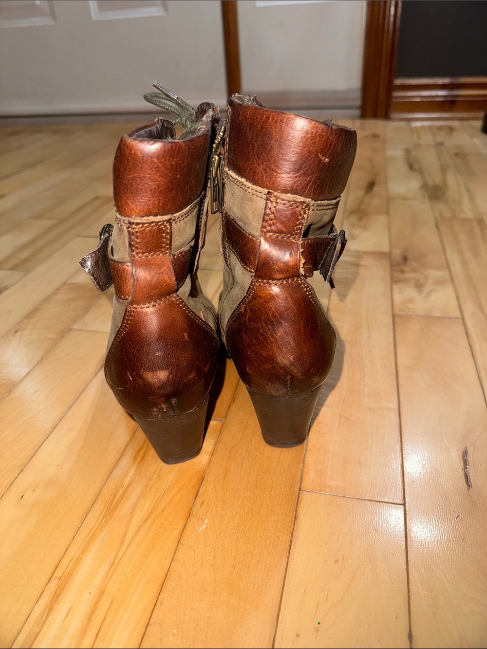 Born Brown Lace-Up Chunky Heel Ankle Boots with Strap Detail - Picture 4 of 12